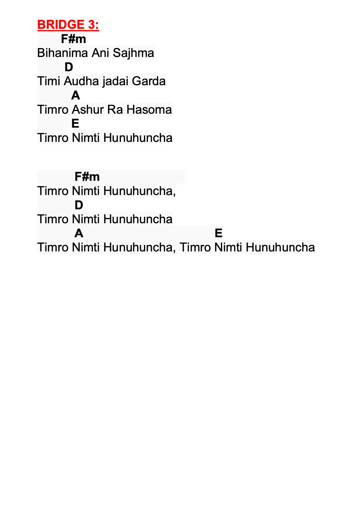 Lyrics and chords for Asish, key A, page 3 of 3