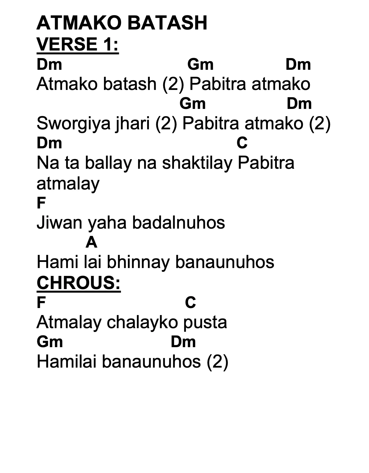 Lyrics and chords for Atmako Batash, key Dm, page 2 of 2
