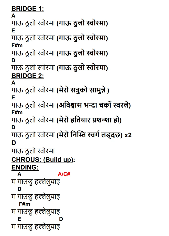Lyrics and chords for Mo Gauchu Hallelujah, key A, page 2 of 2