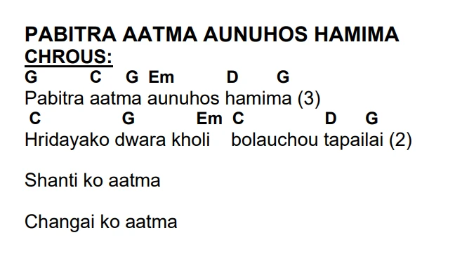 Lyrics and chords for Pabitra Aatma Aunuhos Hamima, key G, page 2 of 2
