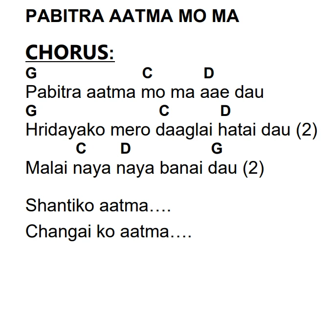 Lyrics and chords for Pabitra Aatma Mo Ma, key G, page 2 of 2