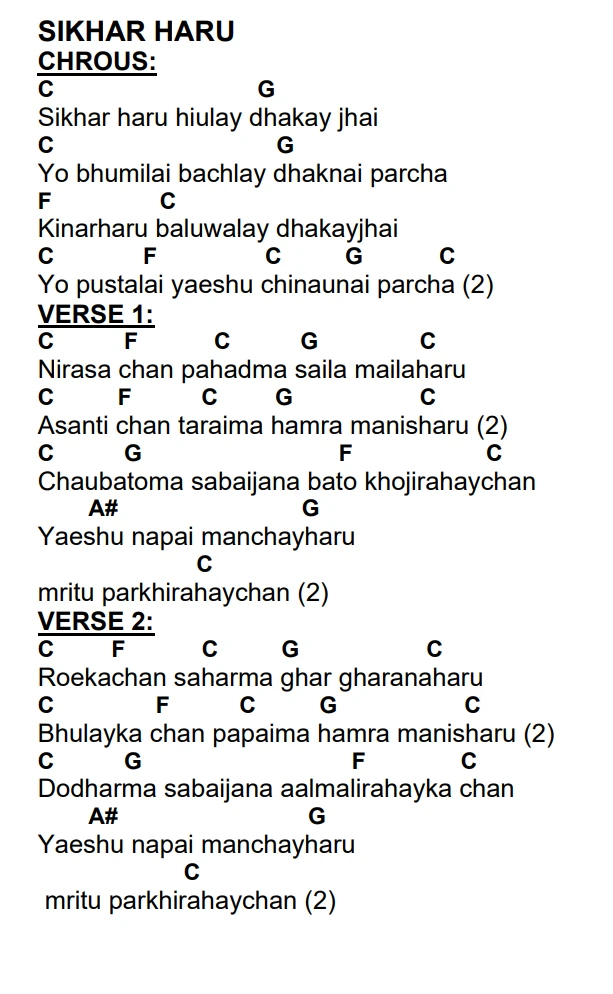Lyrics and chords for Sikhar Haru, key C, page 2 of 2