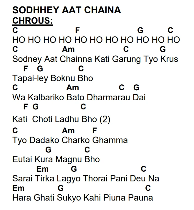 Lyrics and chords for Sodhhey Aat Chaina, key C, page 3 of 4