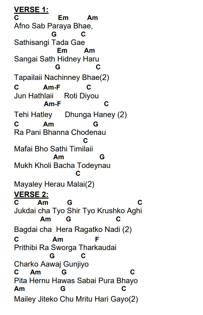 Lyrics and chords for Sodhhey Aat Chaina, key C, page 4 of 4
