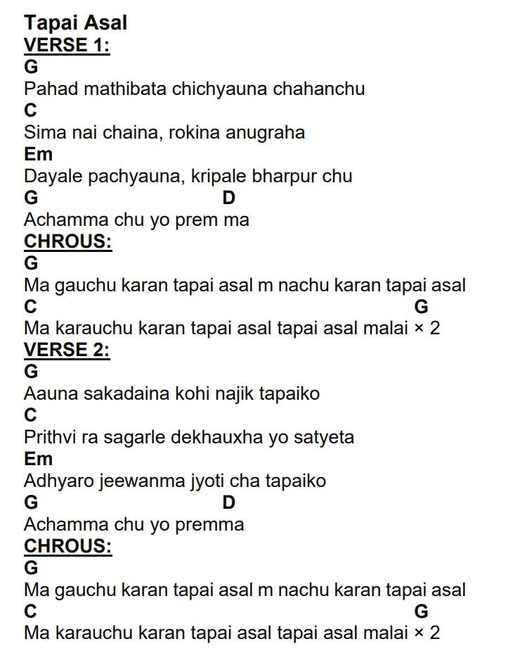 Lyrics and chords for Tapai Asal, key G, page 2 of 2