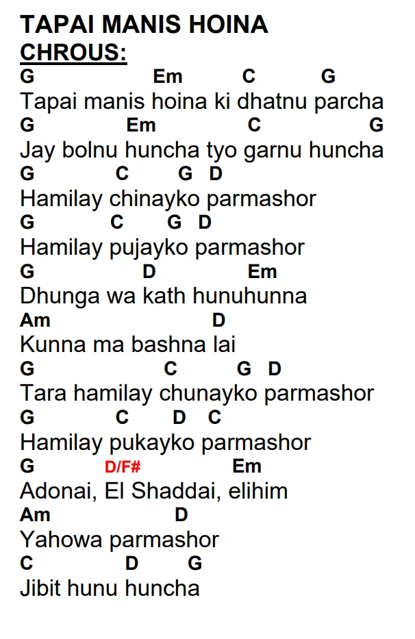 Lyrics and chords for Tapai Manis Hoina, key G, page 2 of 2