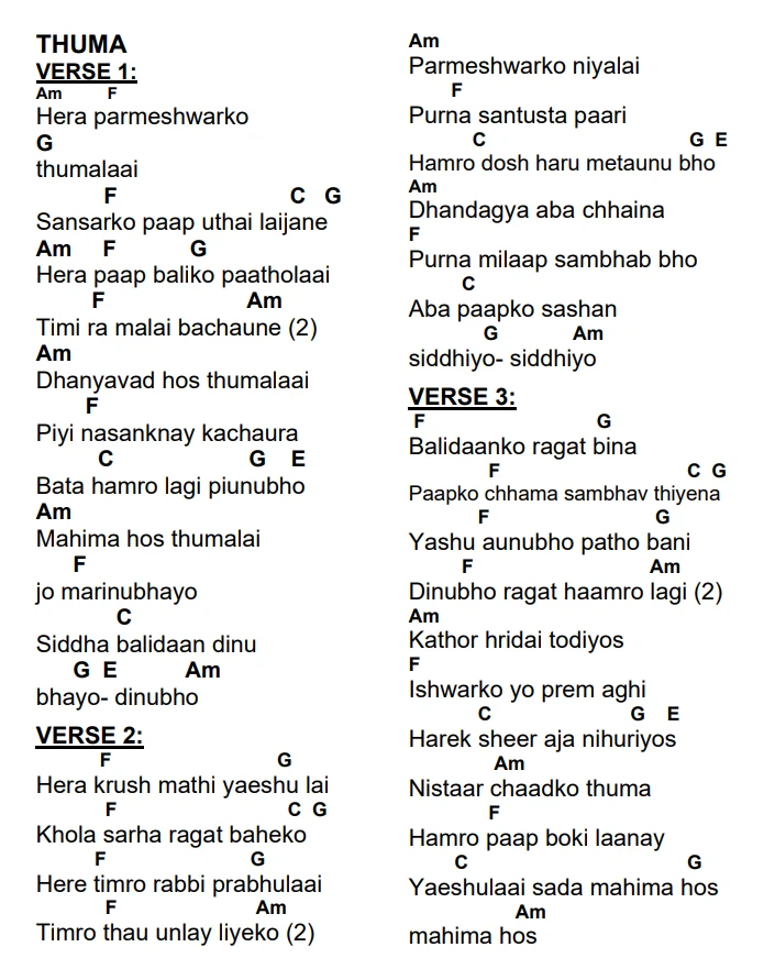 Lyrics and chords for Thuma, key Am, page 2 of 2