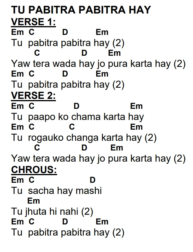 Lyrics and chords for Tu Pabitra Pabitra Hay, key Em, page 2 of 2