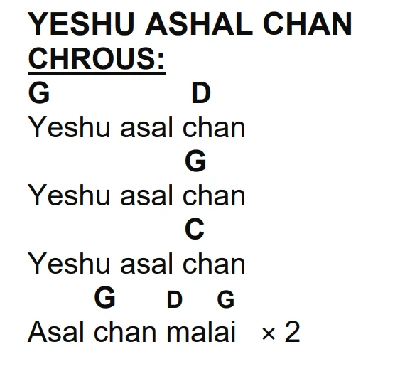 Lyrics and chords for Yeshu Asal Chan, key G, page 2 of 2