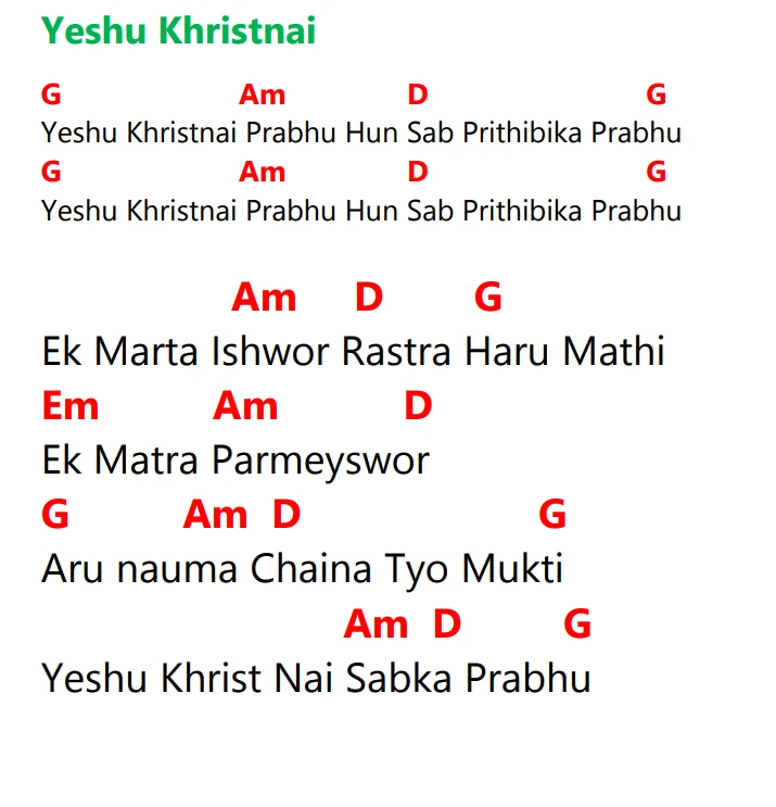 Lyrics and chords for Yeshu Khristnai, key G, page 2 of 2