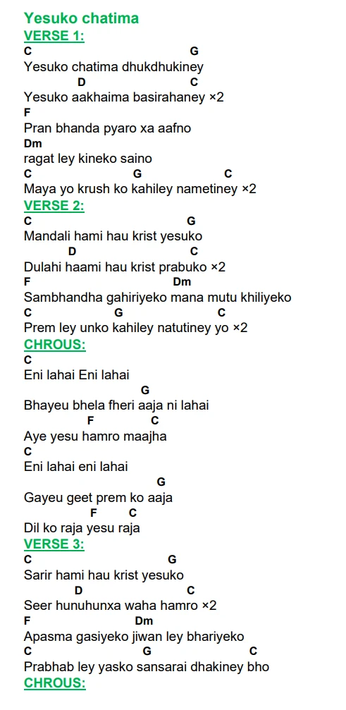 Lyrics and chords for Yesuko Chatima, key C, page 2 of 2